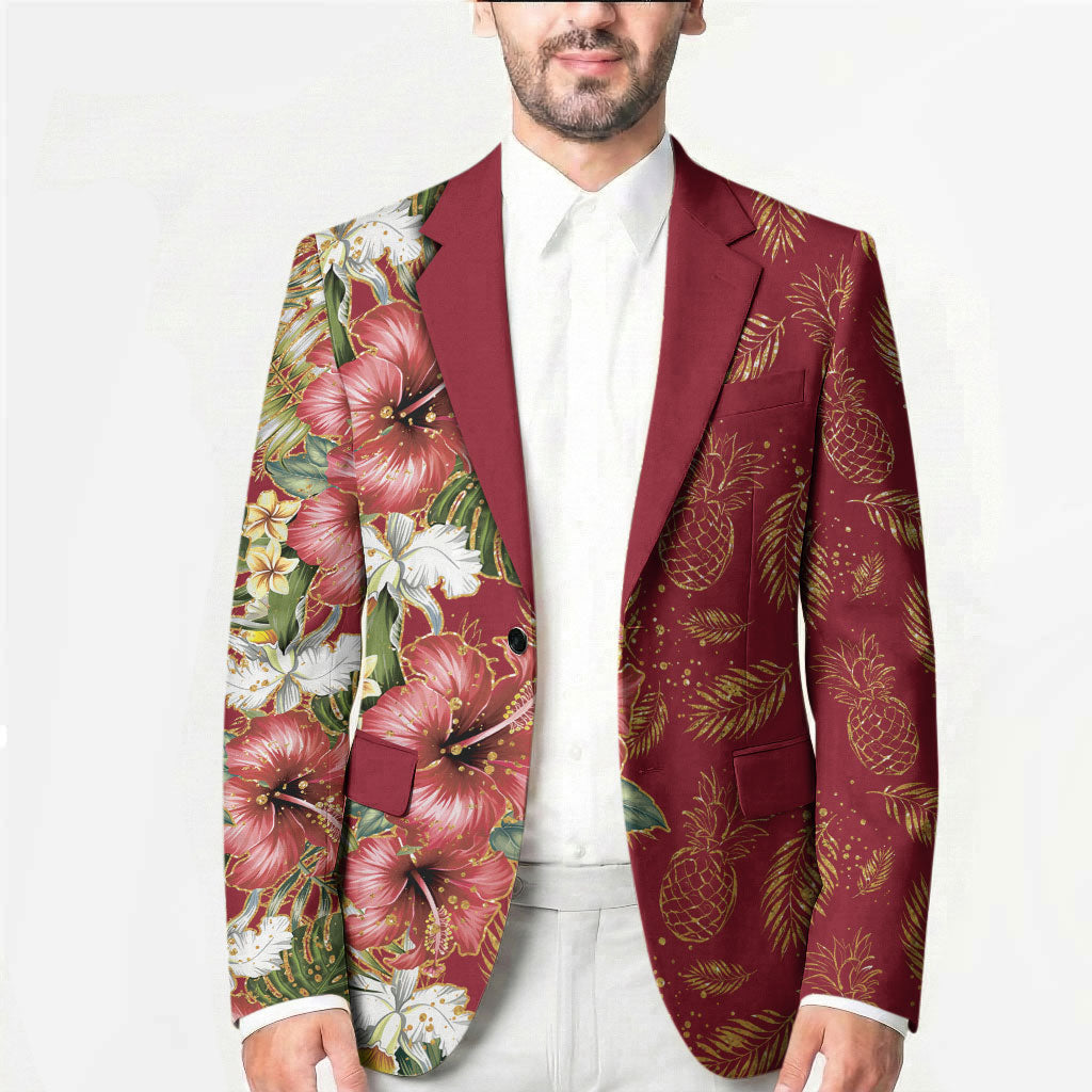 Hawaii Discoverers Day Blazer Tropical Hibiscus Glitter Crimson LT05 - Polynesian Pride