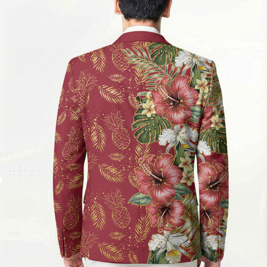 Hawaii Discoverers Day Blazer Tropical Hibiscus Glitter Crimson LT05 - Polynesian Pride