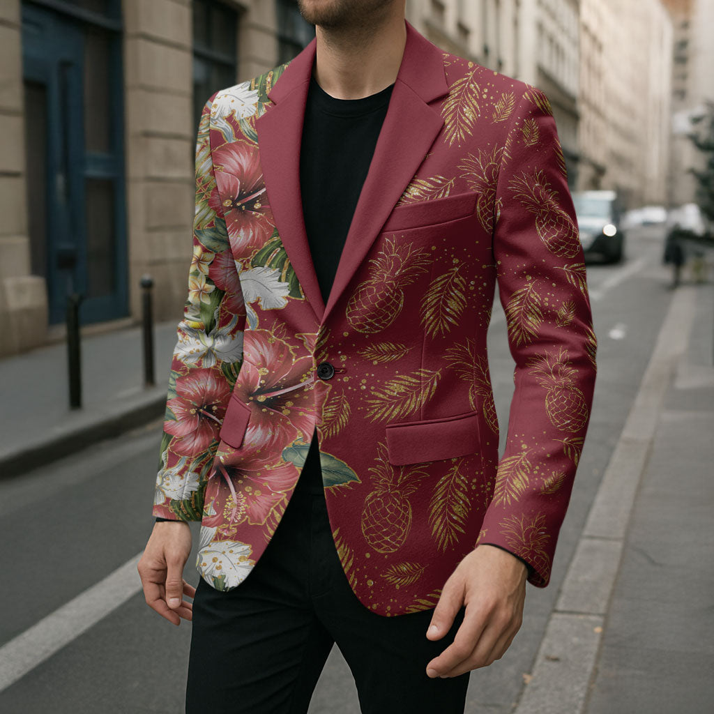 Hawaii Discoverers Day Blazer Tropical Hibiscus Glitter Crimson LT05 - Polynesian Pride