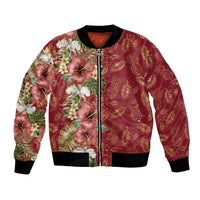 Hawaii Discoverers Day Bomber Jacket Tropical Hibiscus Glitter Crimson LT05 Unisex Crimson - Polynesian Pride