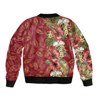 Hawaii Discoverers Day Bomber Jacket Tropical Hibiscus Glitter Crimson LT05 - Polynesian Pride