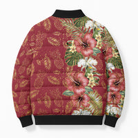 Hawaii Discoverers Day Bomber Puffer Jacket Tropical Hibiscus Glitter Crimson LT05 - Polynesian Pride