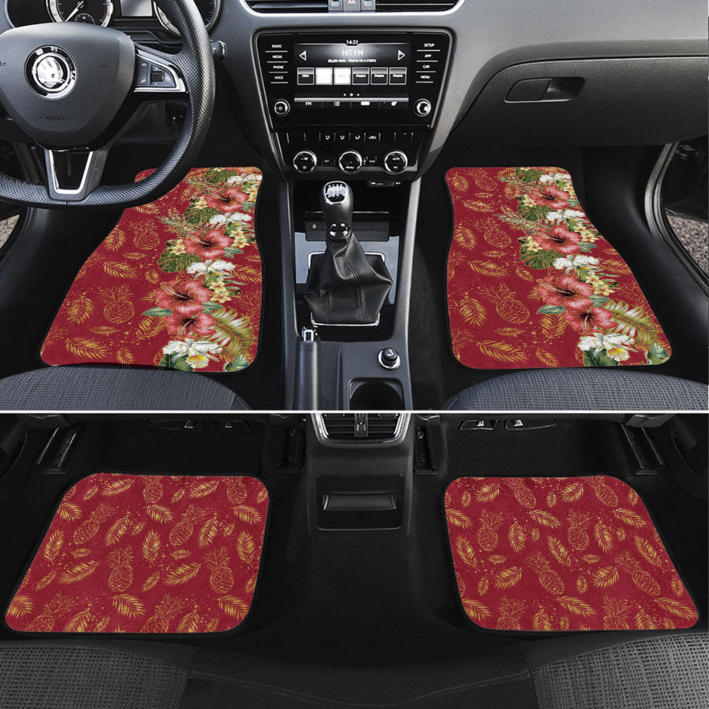 Hawaii Discoverers Day Car Mats Tropical Hibiscus Glitter Crimson LT05 Set 4pcs Crimson - Polynesian Pride