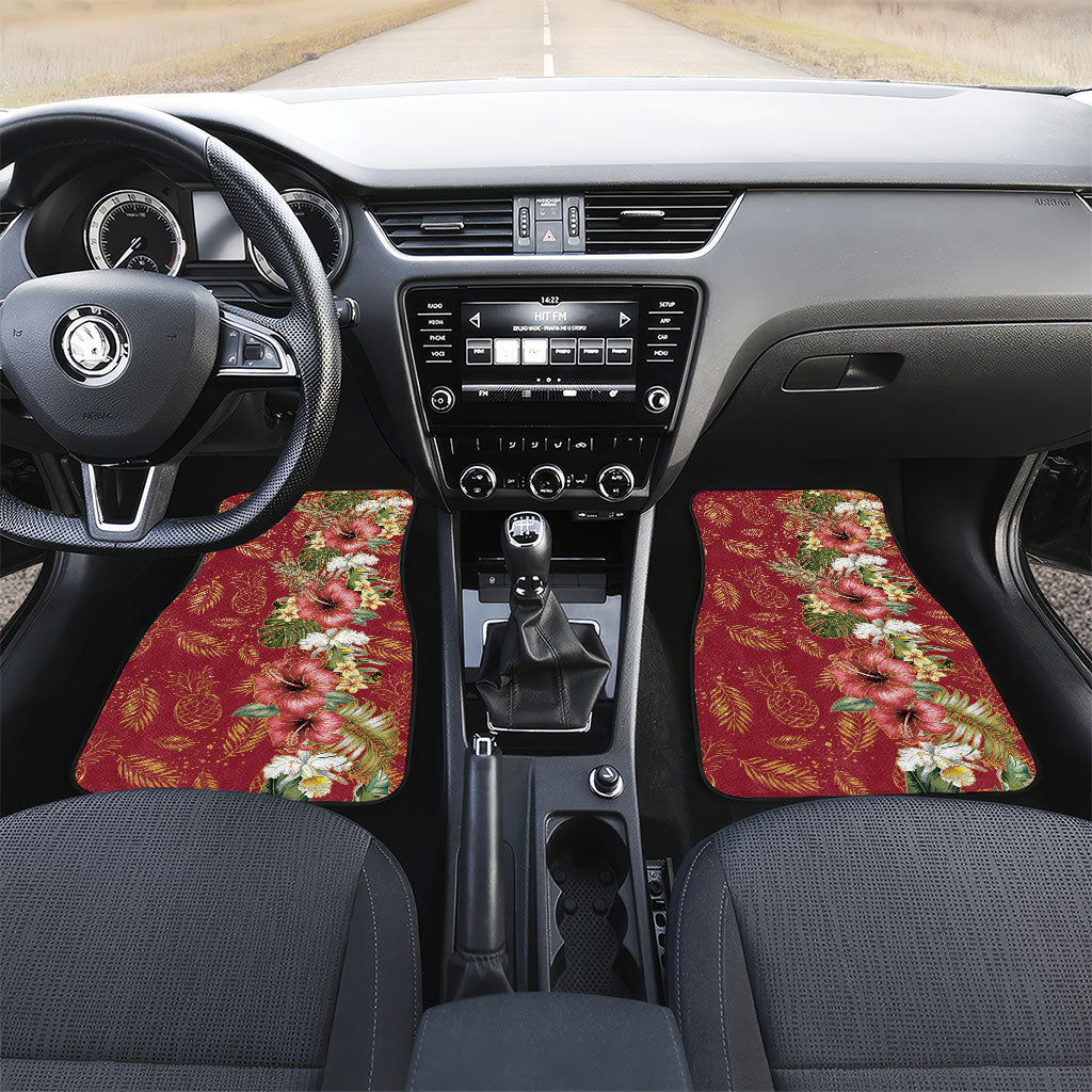 Hawaii Discoverers Day Car Mats Tropical Hibiscus Glitter Crimson LT05 Set 2pcs - Front Crimson - Polynesian Pride