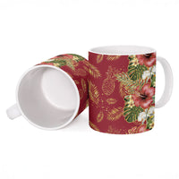 Hawaii Discoverers Day Ceramic Mug Tropical Hibiscus Glitter Crimson