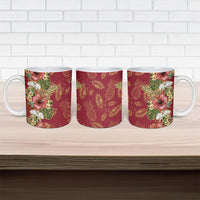 Hawaii Discoverers Day Ceramic Mug Tropical Hibiscus Glitter Crimson