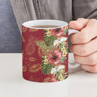 Hawaii Discoverers Day Ceramic Mug Tropical Hibiscus Glitter Crimson