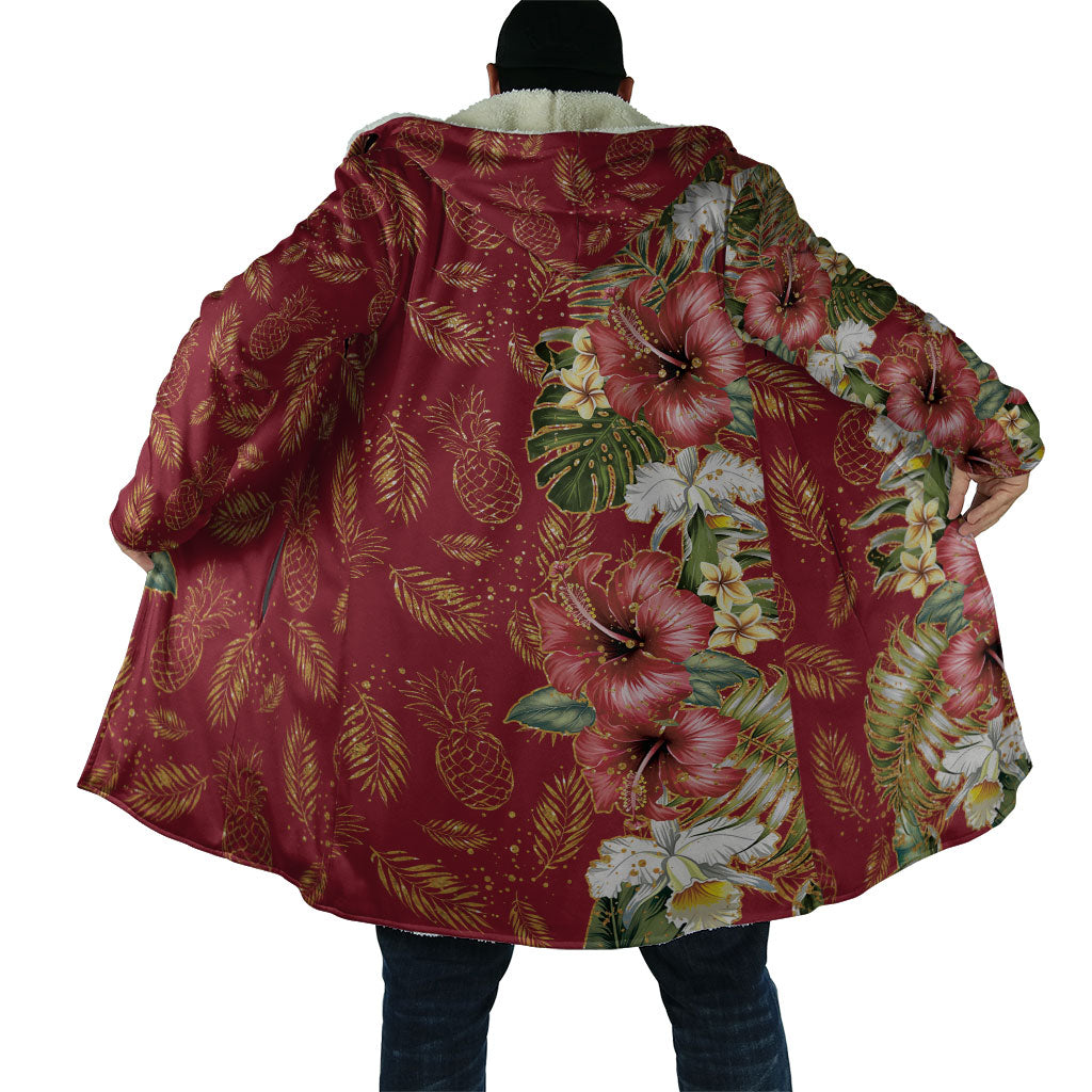 Hawaii Discoverers Day Cloak Tropical Hibiscus Glitter Crimson LT05 - Polynesian Pride