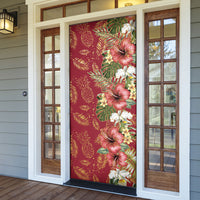 Hawaii Discoverers Day Door Cover Tropical Hibiscus Glitter Crimson LT05 - Polynesian Pride