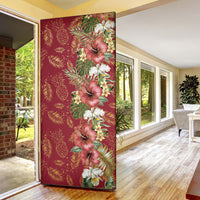 Hawaii Discoverers Day Door Cover Tropical Hibiscus Glitter Crimson LT05 - Polynesian Pride