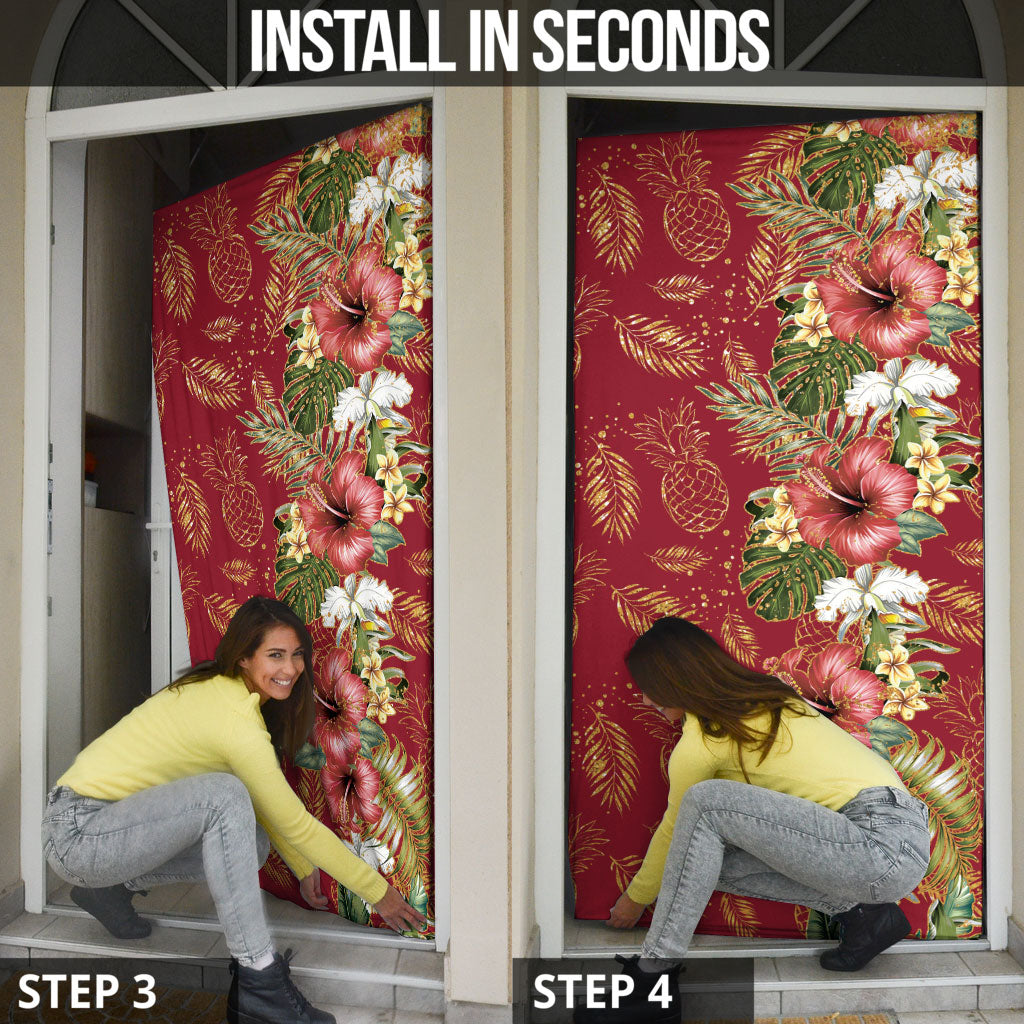 Hawaii Discoverers Day Door Cover Tropical Hibiscus Glitter Crimson LT05 - Polynesian Pride