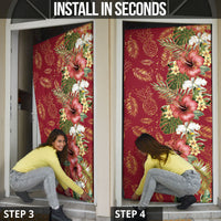 Hawaii Discoverers Day Door Cover Tropical Hibiscus Glitter Crimson LT05 - Polynesian Pride