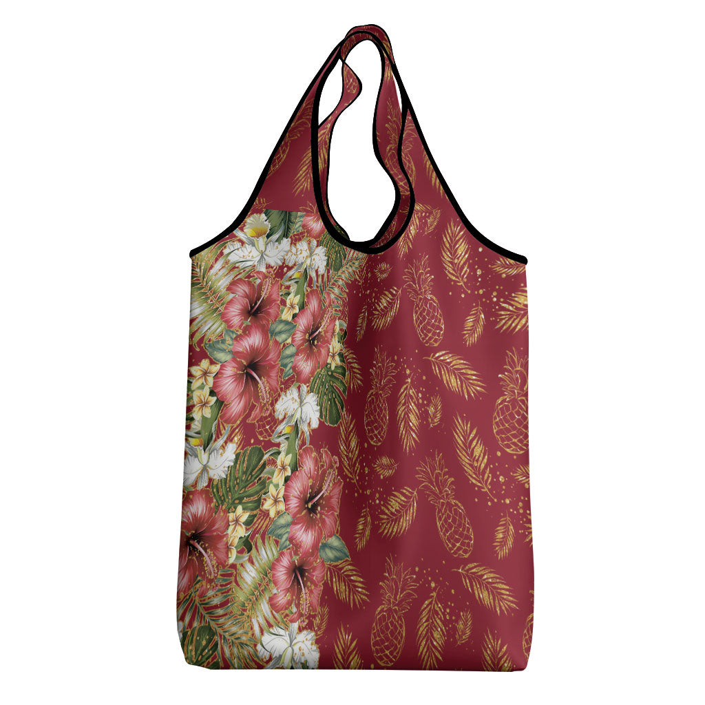 Hawaii Discoverers Day Grocery Bag Tropical Hibiscus Glitter Crimson LT05 - Polynesian Pride