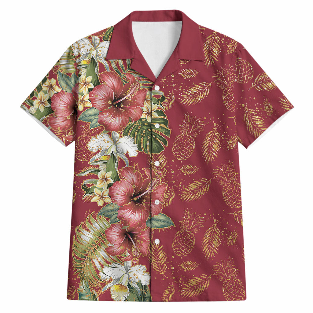 Hawaii Discoverers Day Hawaiian Shirt Tropical Hibiscus Glitter Crimson LT05 Crimson - Polynesian Pride