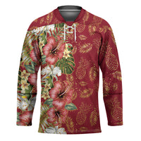 Hawaii Discoverers Day Hockey Jersey Tropical Hibiscus Glitter Crimson LT05 Unisex Crimson - Polynesian Pride