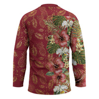 Hawaii Discoverers Day Hockey Jersey Tropical Hibiscus Glitter Crimson LT05 - Polynesian Pride