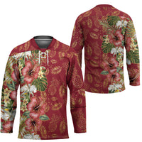 Hawaii Discoverers Day Hockey Jersey Tropical Hibiscus Glitter Crimson LT05 - Polynesian Pride