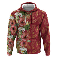 Hawaii Discoverers Day Hoodie Tropical Hibiscus Glitter Crimson LT05 Pullover Hoodie Crimson - Polynesian Pride