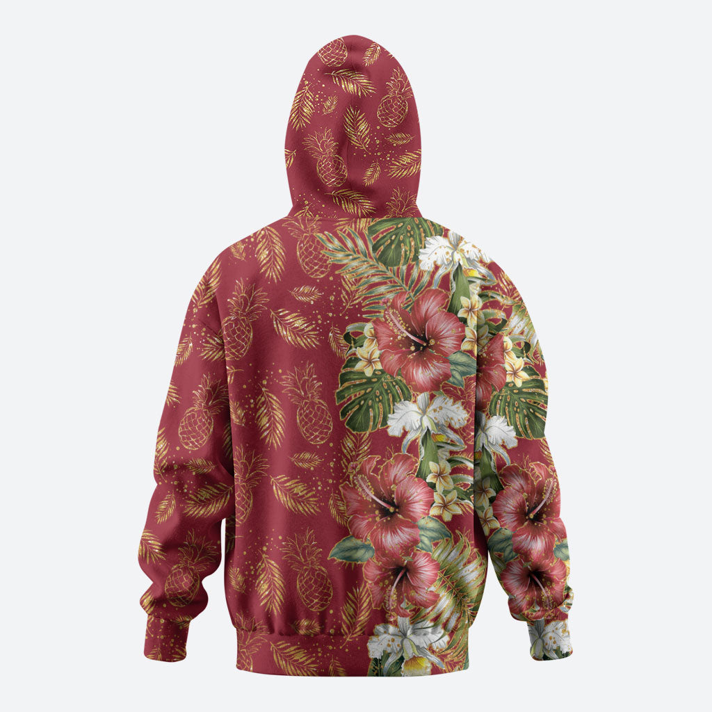 Hawaii Discoverers Day Hoodie Tropical Hibiscus Glitter Crimson LT05 - Polynesian Pride