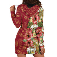 Hawaii Discoverers Day Hoodie Dress Tropical Hibiscus Glitter Crimson LT05 - Polynesian Pride
