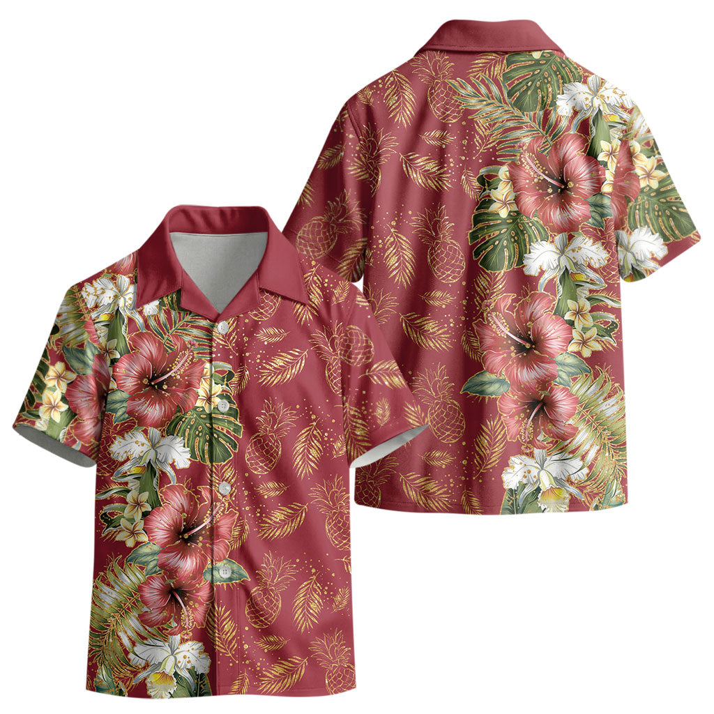 Hawaii Discoverers Day Kid Hawaiian Shirt Tropical Hibiscus Glitter Crimson LT05 - Polynesian Pride
