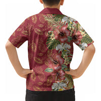 Hawaii Discoverers Day Kid Hawaiian Shirt Tropical Hibiscus Glitter Crimson LT05 - Polynesian Pride