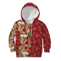 Hawaii Discoverers Day Kid Hoodie Tropical Hibiscus Glitter Crimson LT05 Hoodie Crimson - Polynesian Pride