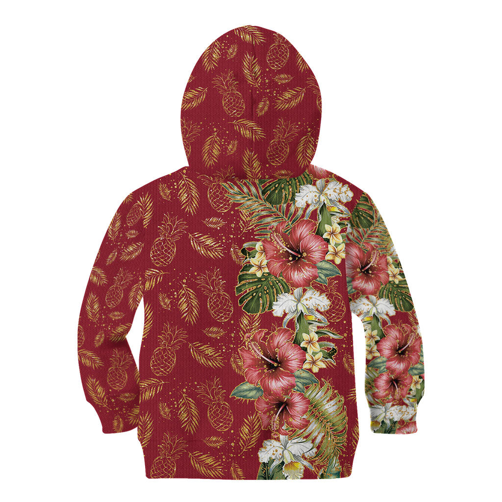 Hawaii Discoverers Day Kid Hoodie Tropical Hibiscus Glitter Crimson LT05 - Polynesian Pride