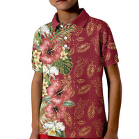 Hawaii Discoverers Day Kid Polo Shirt Tropical Hibiscus Glitter Crimson LT05 Kid Crimson - Polynesian Pride