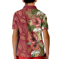 Hawaii Discoverers Day Kid Polo Shirt Tropical Hibiscus Glitter Crimson LT05 - Polynesian Pride