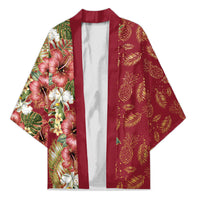 Hawaii Discoverers Day Kimono Tropical Hibiscus Glitter Crimson LT05 Unisex Crimson - Polynesian Pride