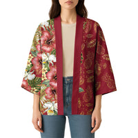 Hawaii Discoverers Day Kimono Tropical Hibiscus Glitter Crimson LT05 - Polynesian Pride