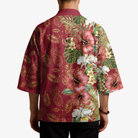 Hawaii Discoverers Day Kimono Tropical Hibiscus Glitter Crimson LT05 - Polynesian Pride