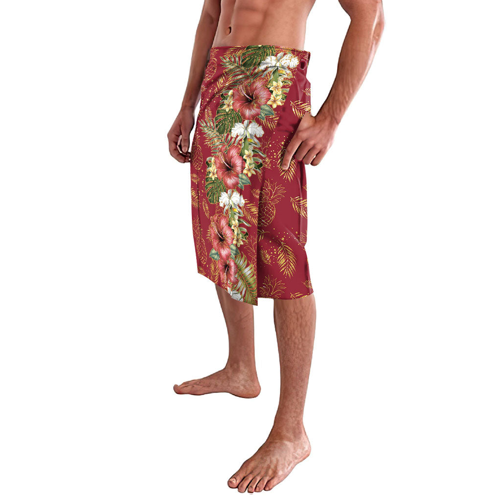 Hawaii Discoverers Day Lavalava Tropical Hibiscus Glitter Crimson LT05 - Polynesian Pride