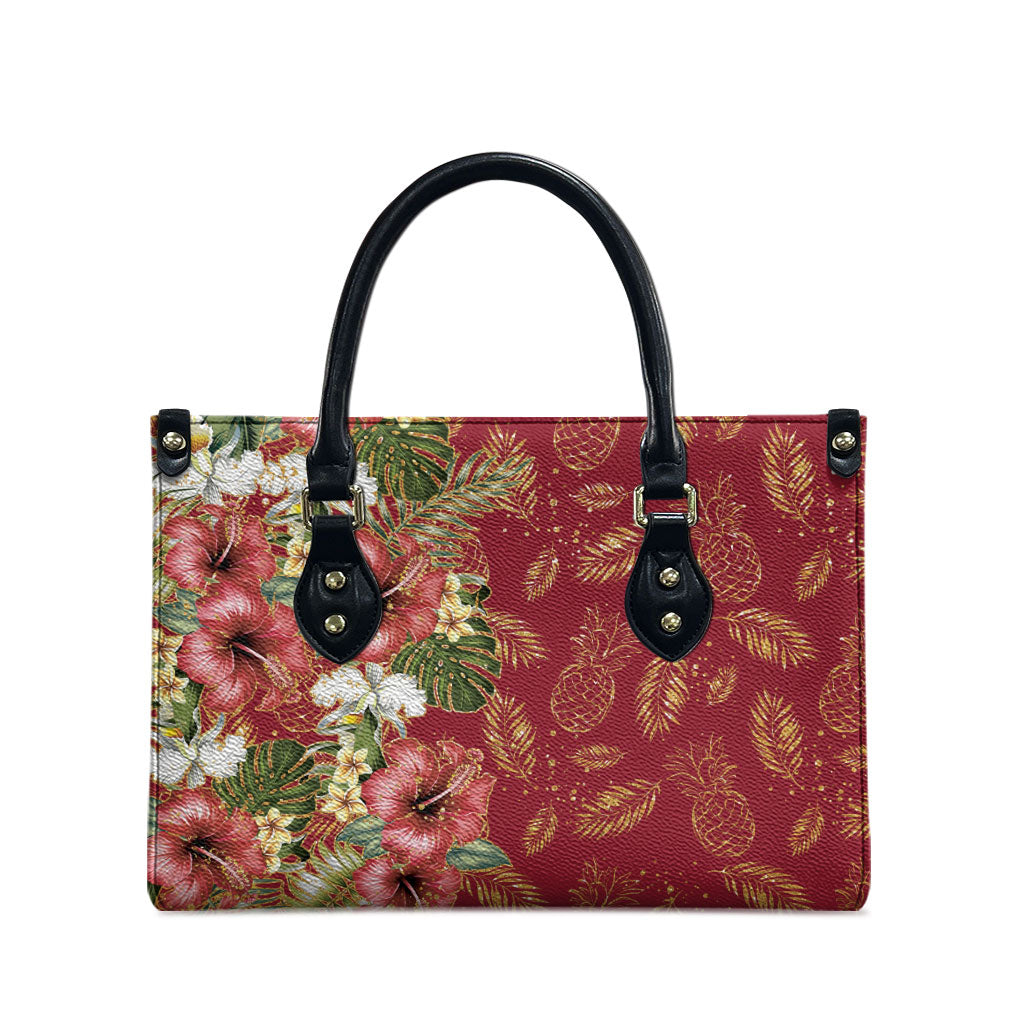Hawaii Discoverers Day Leather Bag Tropical Hibiscus Glitter Crimson LT05 - Polynesian Pride