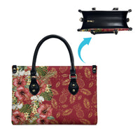 Hawaii Discoverers Day Leather Bag Tropical Hibiscus Glitter Crimson LT05 - Polynesian Pride