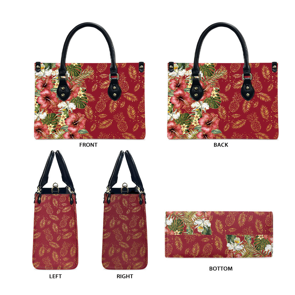 Hawaii Discoverers Day Leather Bag Tropical Hibiscus Glitter Crimson LT05 - Polynesian Pride