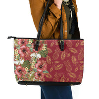 Hawaii Discoverers Day Leather Tote Bag Tropical Hibiscus Glitter Crimson LT05 - Polynesian Pride