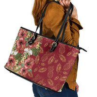Hawaii Discoverers Day Leather Tote Bag Tropical Hibiscus Glitter Crimson LT05 - Polynesian Pride