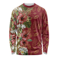 Hawaii Discoverers Day Long Sleeve Shirt Tropical Hibiscus Glitter Crimson LT05 Unisex Crimson - Polynesian Pride