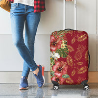 Hawaii Discoverers Day Luggage Cover Tropical Hibiscus Glitter Crimson LT05 - Polynesian Pride