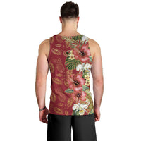 Hawaii Discoverers Day Men Tank Top Tropical Hibiscus Glitter Crimson LT05 - Polynesian Pride