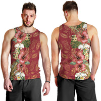 Hawaii Discoverers Day Men Tank Top Tropical Hibiscus Glitter Crimson LT05 - Polynesian Pride
