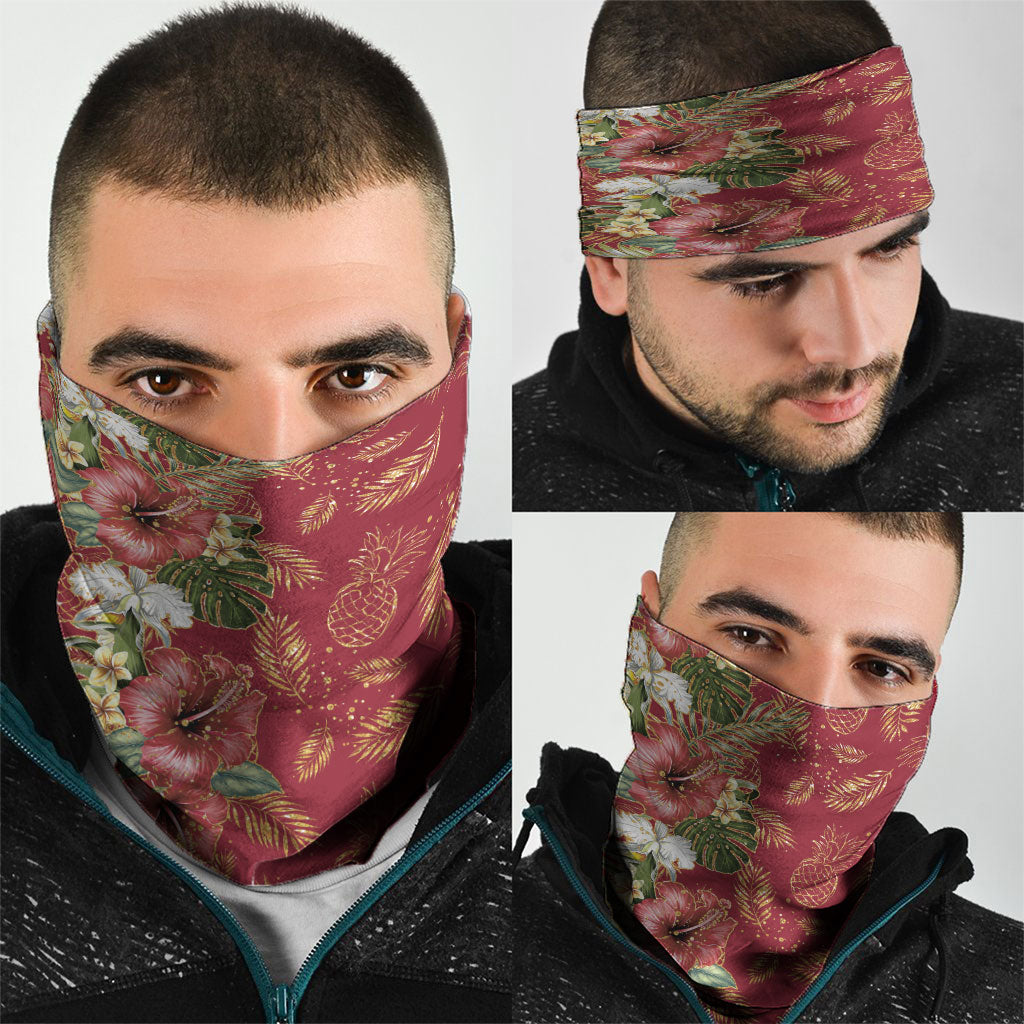 Hawaii Discoverers Day Neck Gaiter Tropical Hibiscus Glitter Crimson LT05 - Polynesian Pride