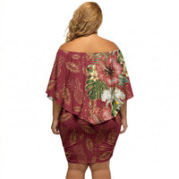 Hawaii Discoverers Day Off Shoulder Short Dress Tropical Hibiscus Glitter Crimson LT05 - Polynesian Pride