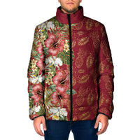 Hawaii Discoverers Day Padded Jacket Tropical Hibiscus Glitter Crimson LT05 Men Crimson - Polynesian Pride