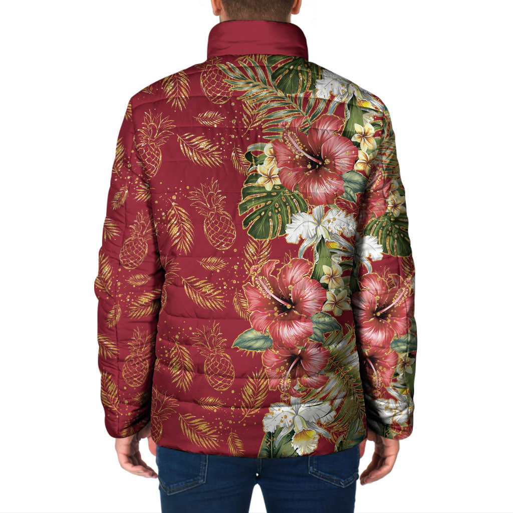 Hawaii Discoverers Day Padded Jacket Tropical Hibiscus Glitter Crimson LT05 - Polynesian Pride
