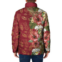 Hawaii Discoverers Day Padded Jacket Tropical Hibiscus Glitter Crimson LT05 - Polynesian Pride