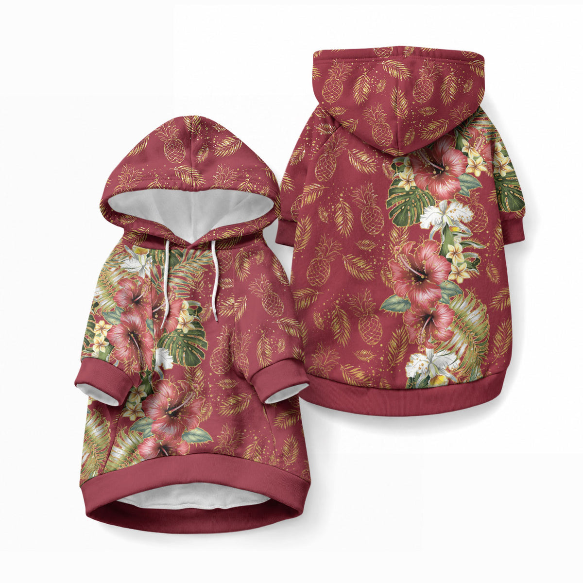 Hawaii Discoverers Day Pet Hoodie Tropical Hibiscus Glitter Crimson LT05 Pullover Crimson - Polynesian Pride