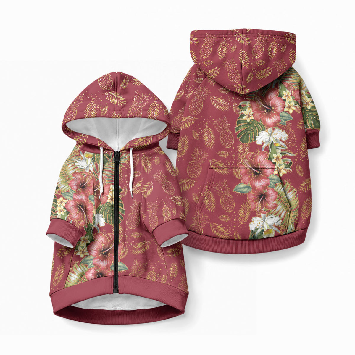Hawaii Discoverers Day Pet Hoodie Tropical Hibiscus Glitter Crimson LT05 Zip-up Crimson - Polynesian Pride